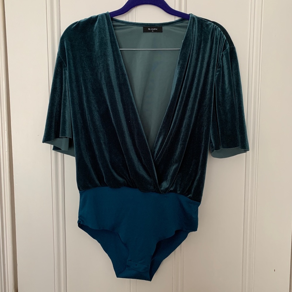 Green Velvet Deep V Neck Body Suit